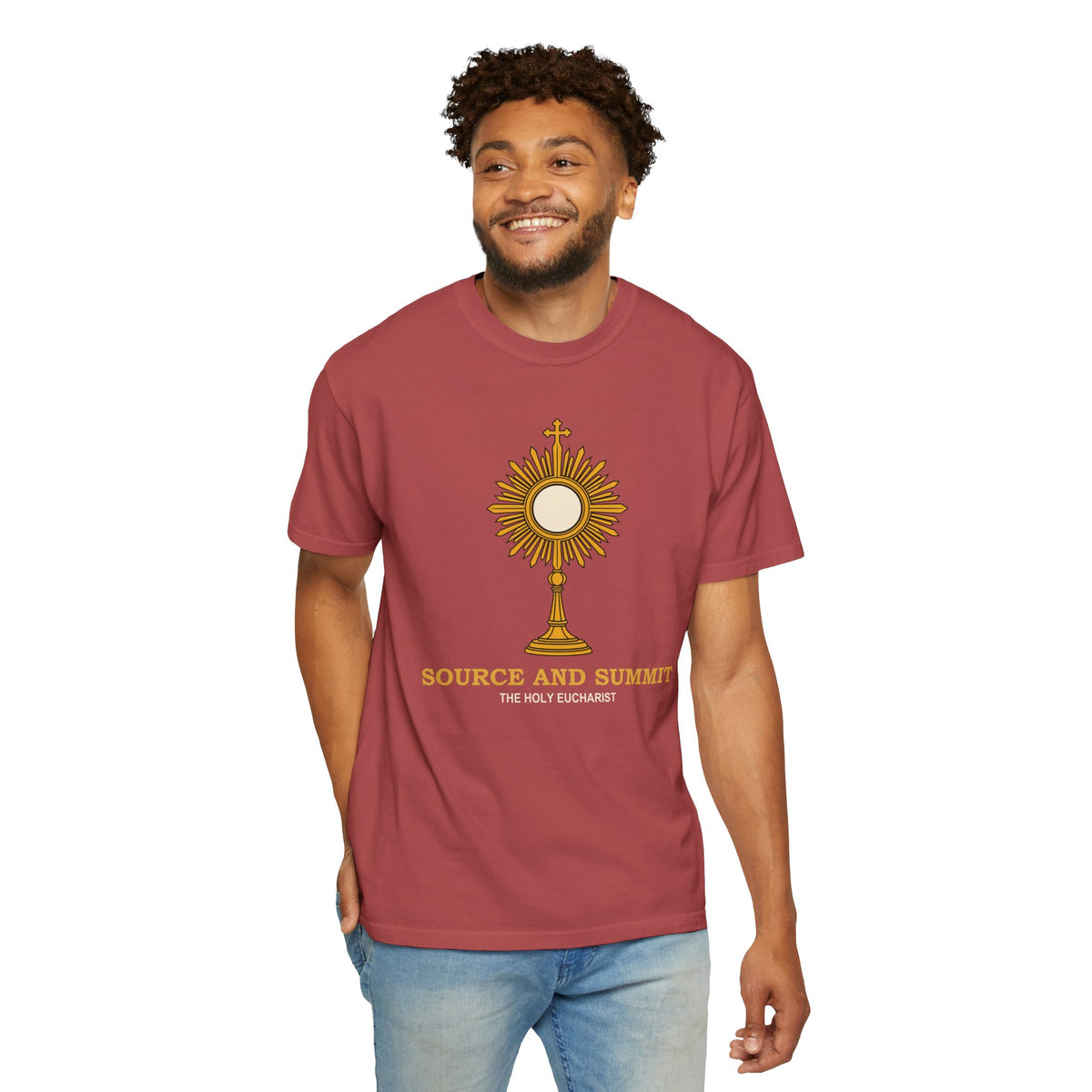 Camiseta «La Eucaristía, fuente y cumbre», camiseta católica con custodia, camiseta de adoración, regalo para la Primera Comunión