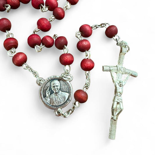Pope Leo Rosary - Red Wood - Blessed by Pope Leo XIV