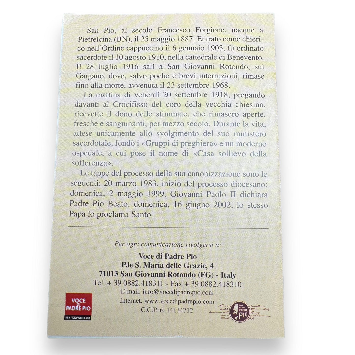 Padre Pio Holy Card - St. Pio vintage Prayer Card | Catholically