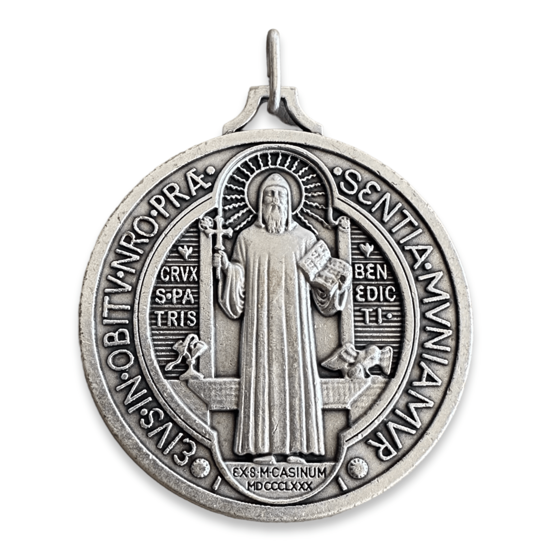 925 Sterling Silver Saint Benedict Medal Pendant - 20mm Round San Benito Religious Medal