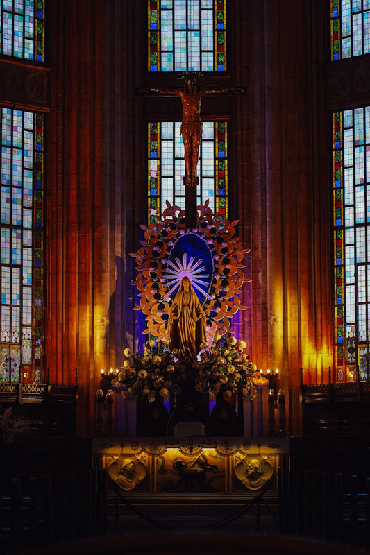 Catholic church altar with saints - patron saints guide - Catholically
