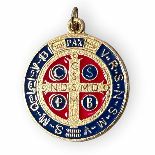 1 1/4" Saint Benedict Enamelled Brass Medal Catholic Exorcism Blessed By Pope | Catholically