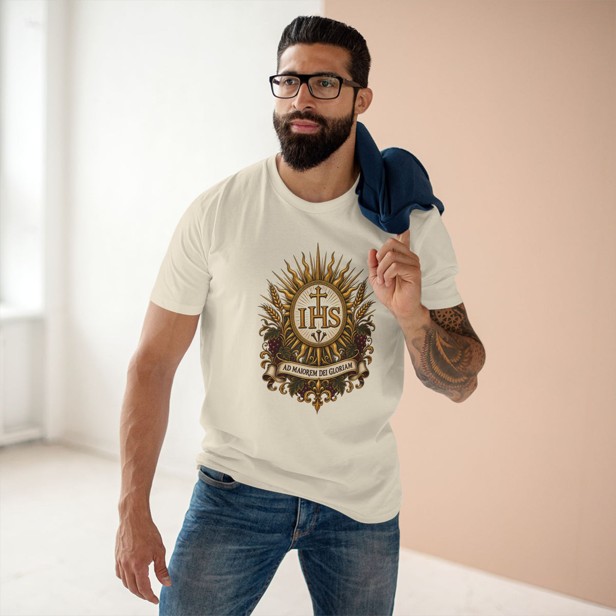 Ad Maiorem Dei Gloriam IHS Unisex-T-Shirt | Katholisches Jesuiten-T-Shirt