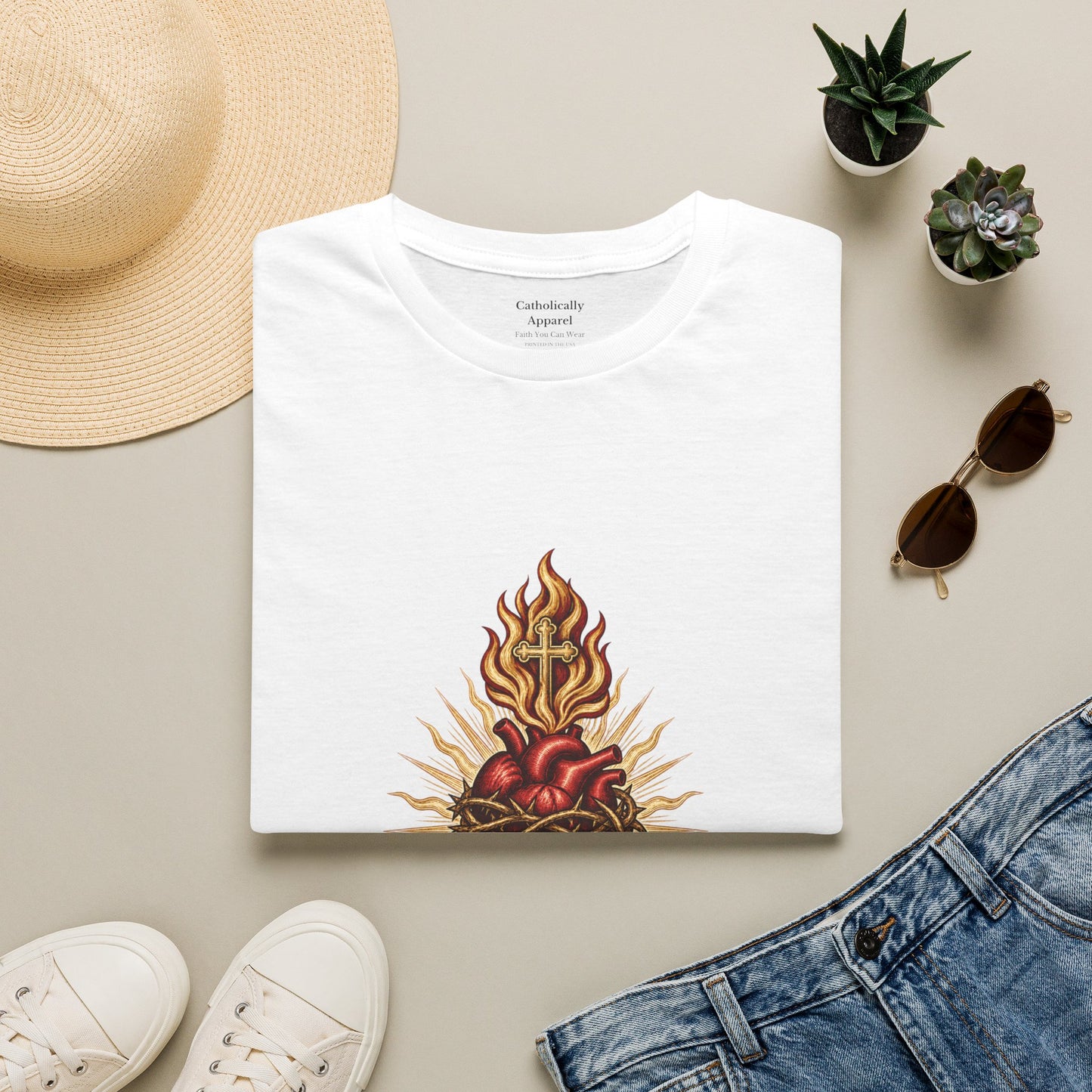 Sacred Heart of Jesus Vintage Unisex T-Shirt | Catholic Heritage Tee