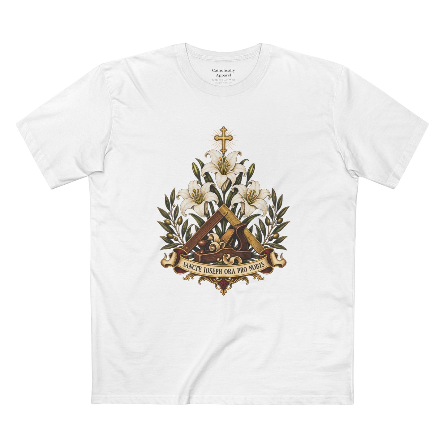 Saint Joseph Lilies Unisex T-Shirt | Catholic Carpenter Tee