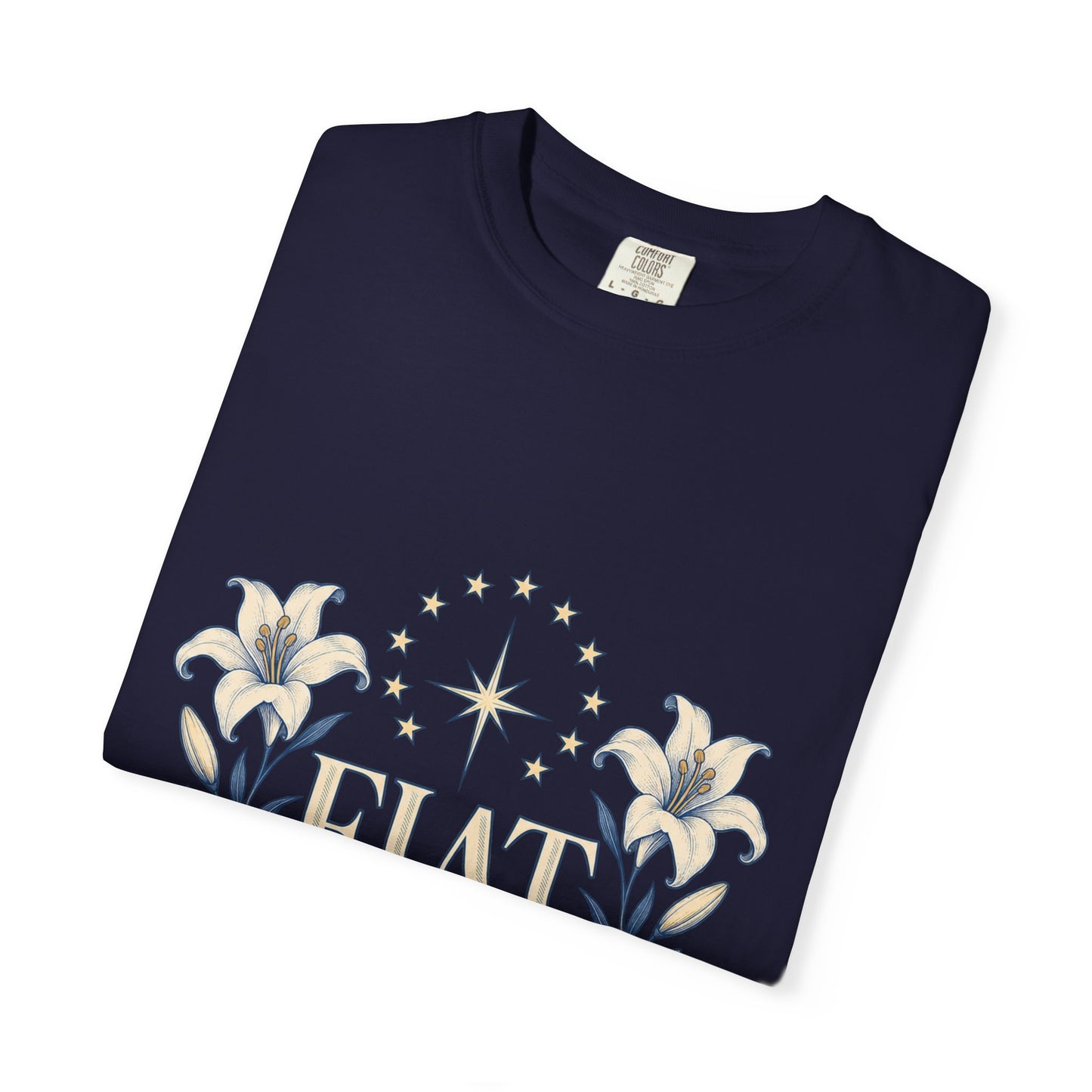 Camiseta unisex Fiat con lirios marianos | Camiseta católica de Nuestra Señora