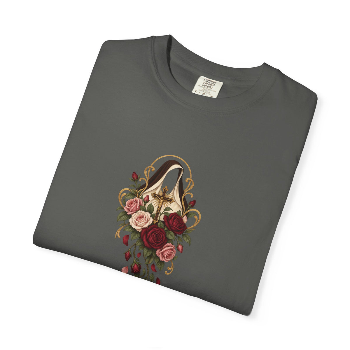 T-Shirt der heiligen Therese von Lisieux, katholisches T-Shirt zum kleinen Weg, Blumen-Shirt mit Heiligenmotiv, katholisches Geschenk für Frauen