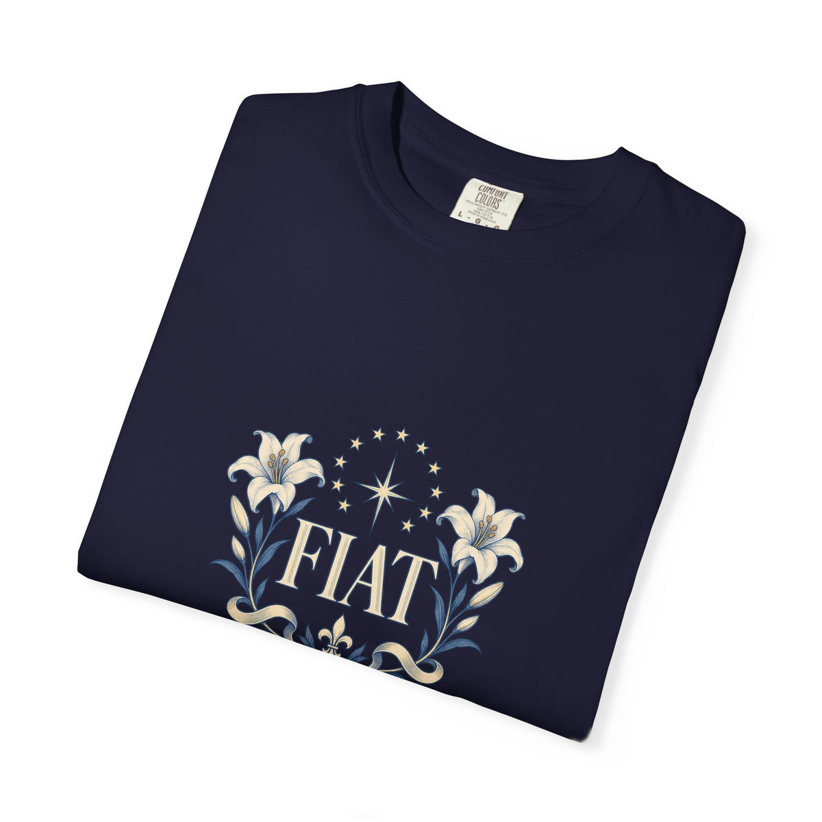 Camiseta unisex Fiat con lirios marianos | Camiseta católica de Nuestra Señora