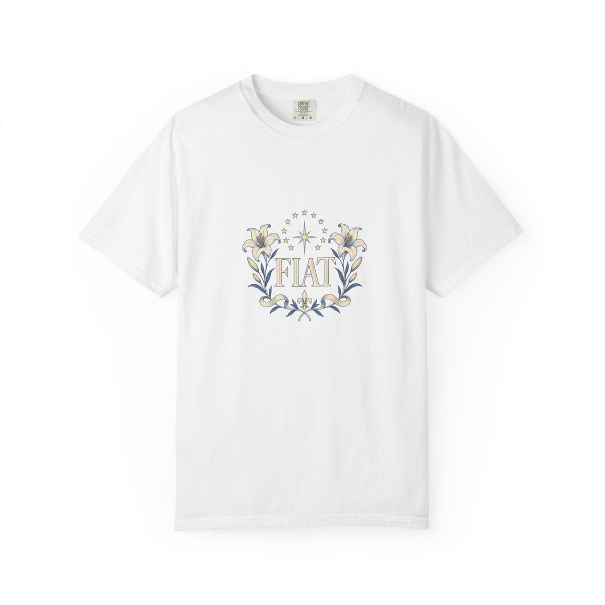 Camiseta unisex Fiat con lirios marianos | Camiseta católica de Nuestra Señora