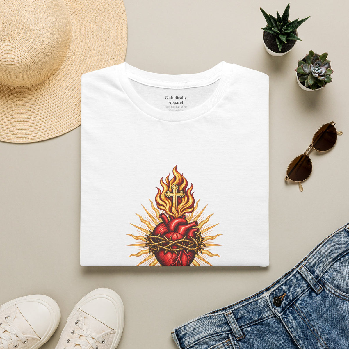 Vintage-Unisex-T-Shirt „Heiligstes Herz Jesu“ | Katholisches Heritage-Shirt