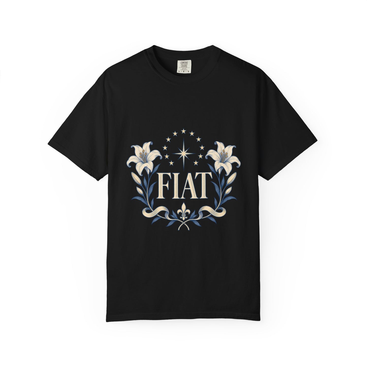Camiseta unisex Fiat con lirios marianos | Camiseta católica de Nuestra Señora