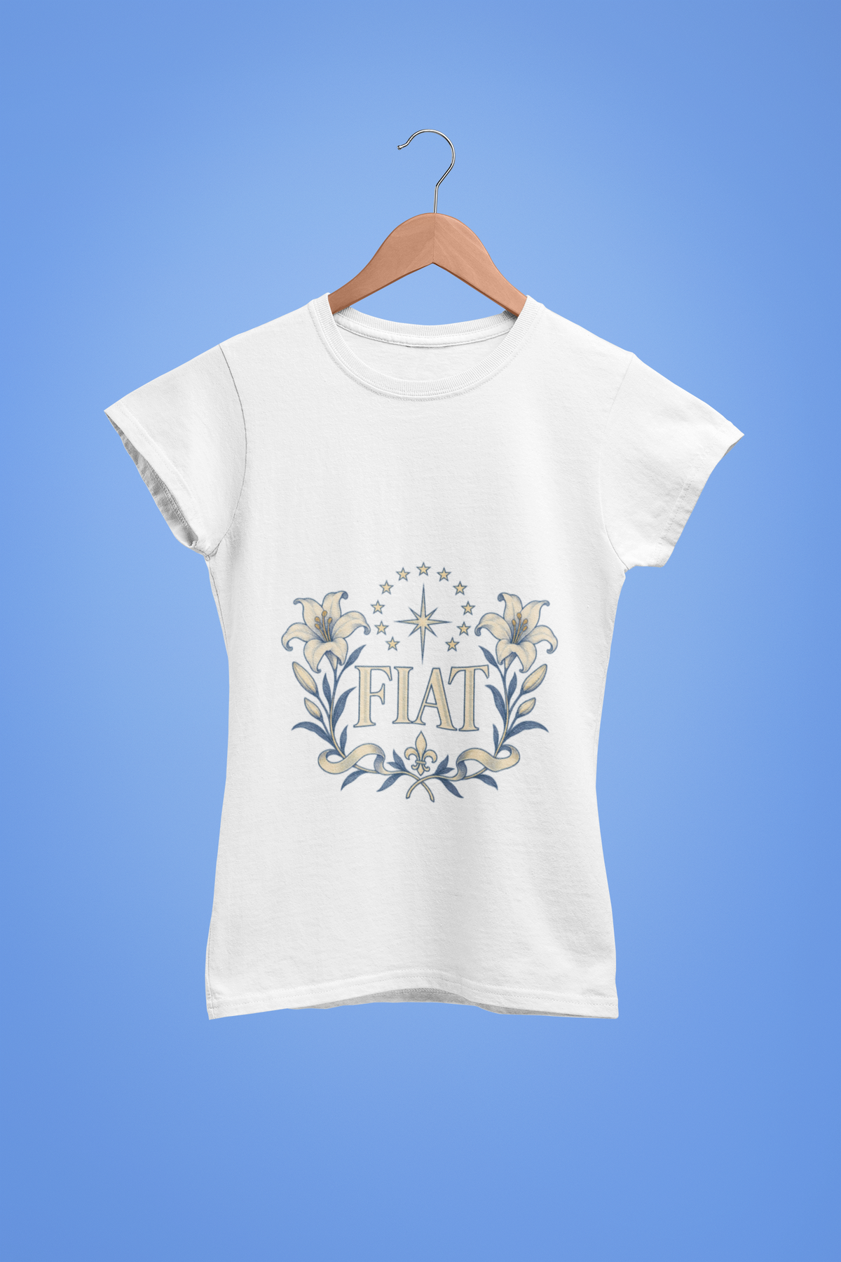 Camiseta unisex Fiat con lirios marianos | Camiseta católica de Nuestra Señora