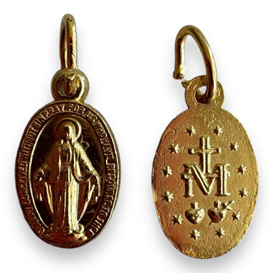 2X Tiny Gold-tone Pendants - Miraculous Medal - Blessed By Pope | Catholically