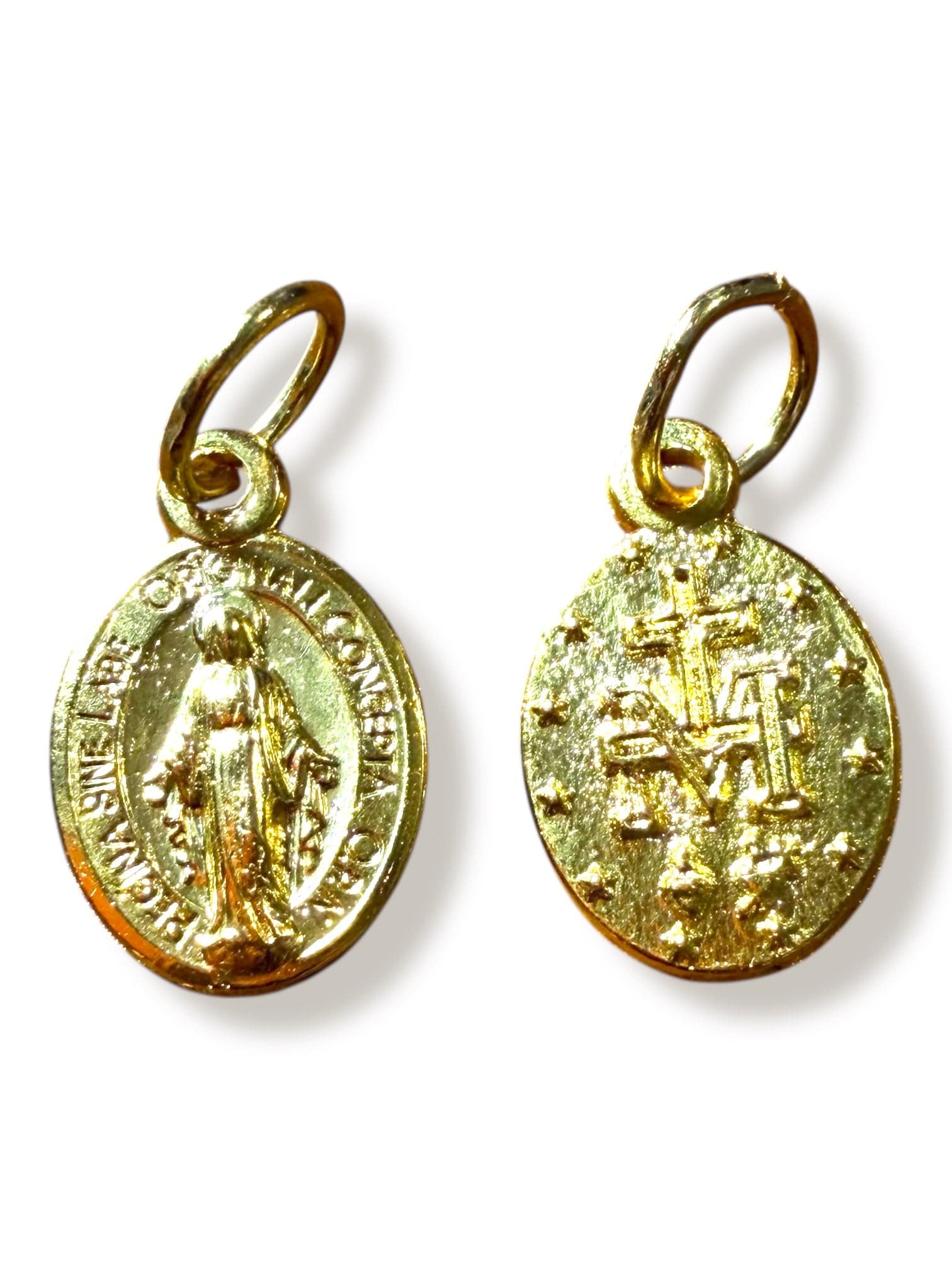 2X Tiny Golden Pendants - Miraculous Medal - Blessed By Pope | Catholically