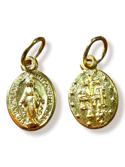 2X Tiny Golden Pendants - Miraculous Medal - Blessed By Pope | Catholically