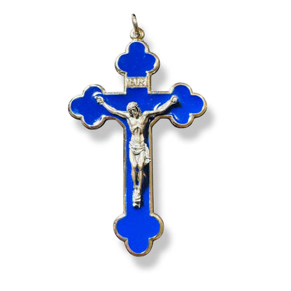 3" Blue Budded Pectoral Cross - Crucifix - Blessed By Pope - First Communion | Catholically