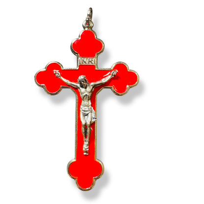 3" Red Budded Pectoral Cross - Crucifix - Blessed By Pope - First Communion | Catholically