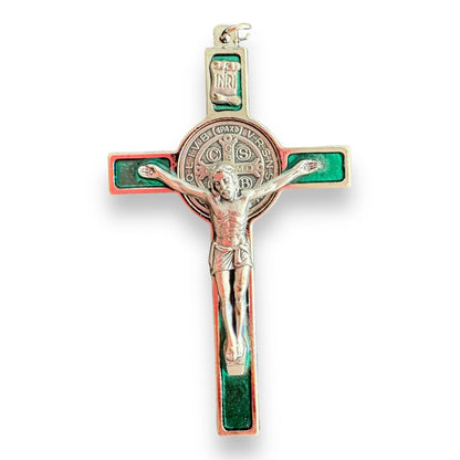 3" St. Benedict Crucifix with Green Enamel Inlay - Blessed By Pope | Catholically