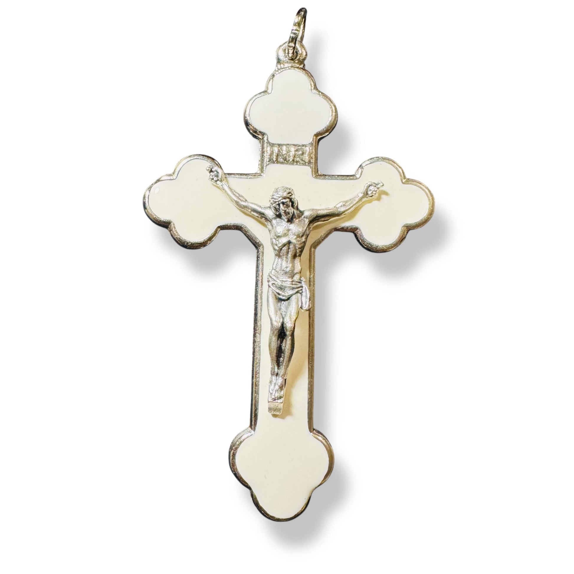 3" White Budded Pectoral Cross - Crucifix - Blessed By Pope - First Communion | Catholically