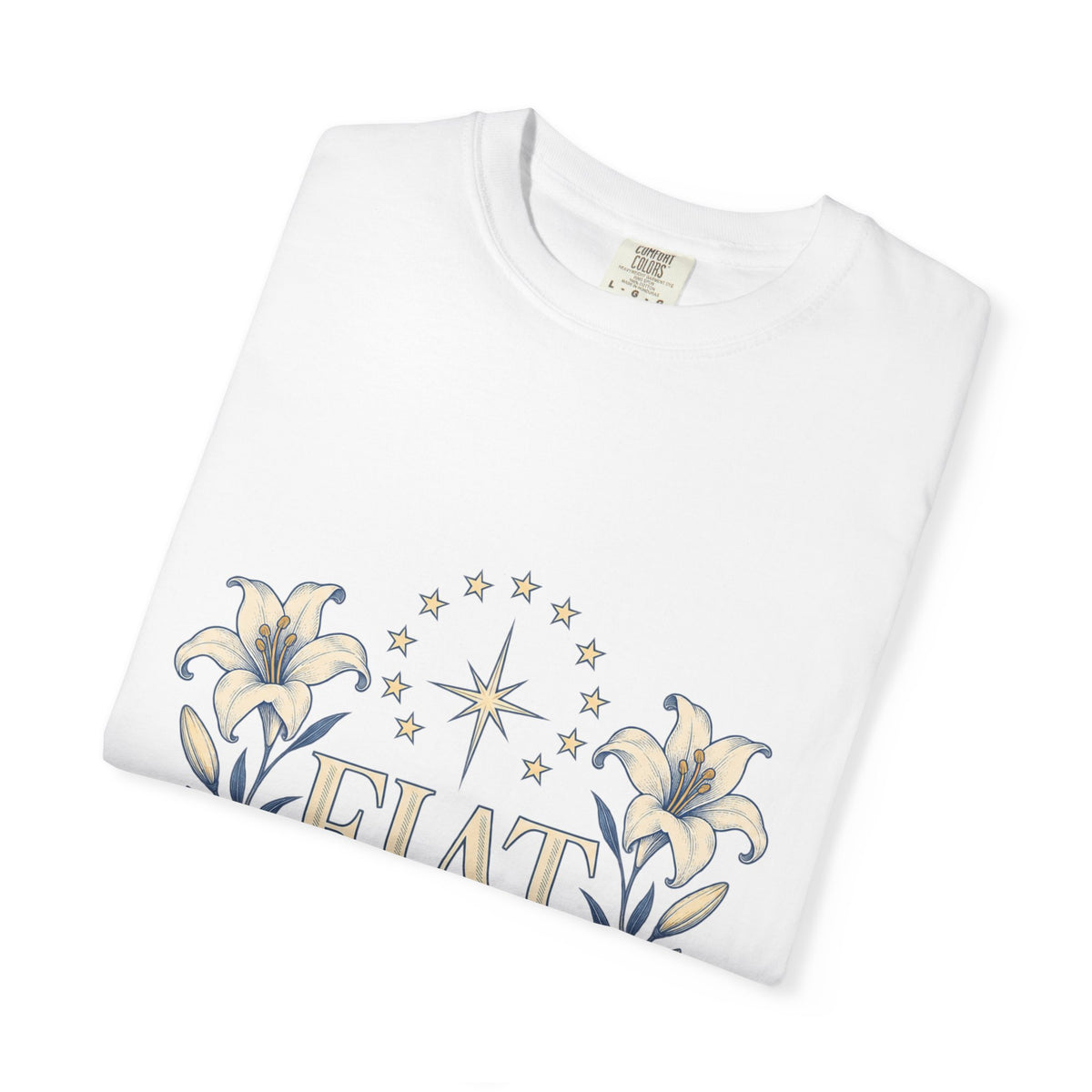 Camiseta unisex Fiat con lirios marianos | Camiseta católica de Nuestra Señora