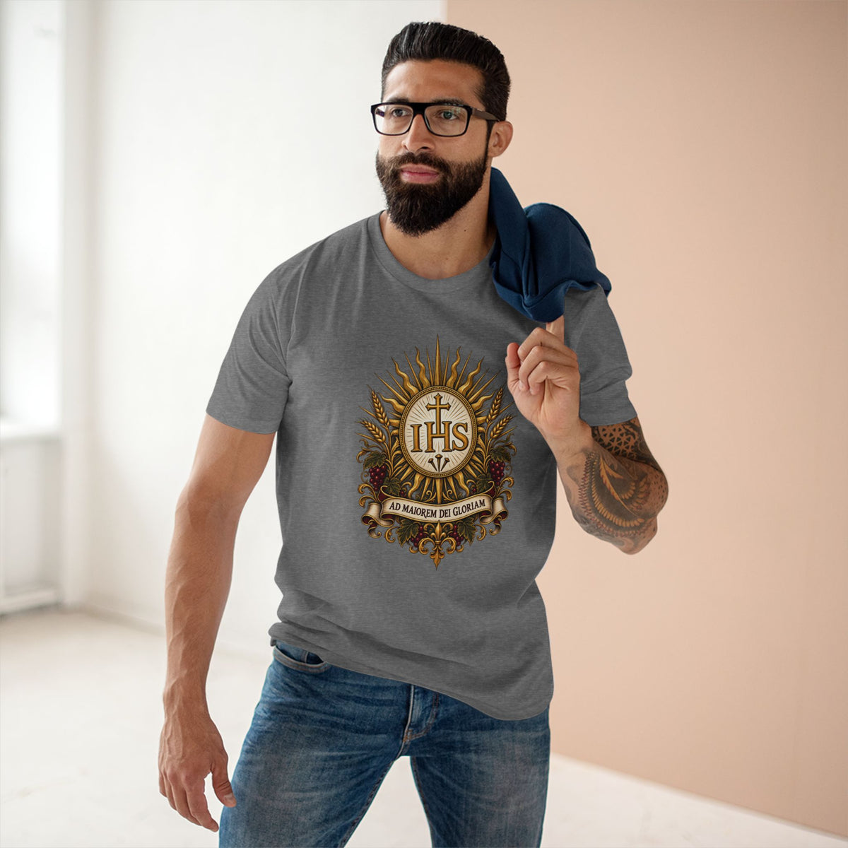 Ad Maiorem Dei Gloriam IHS Unisex-T-Shirt | Katholisches Jesuiten-T-Shirt