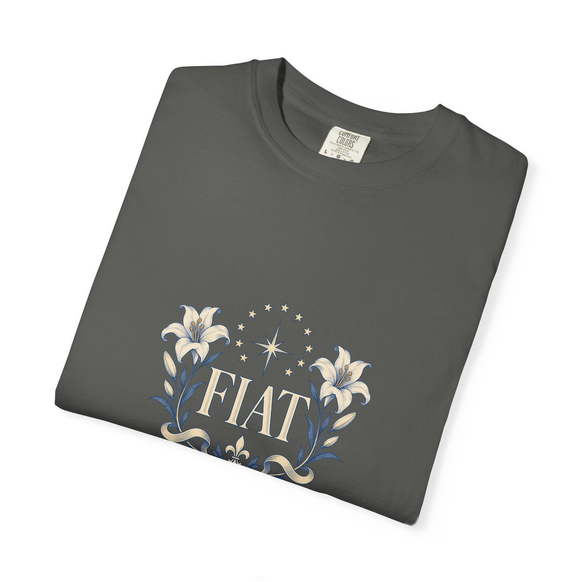 Camiseta unisex Fiat con lirios marianos | Camiseta católica de Nuestra Señora