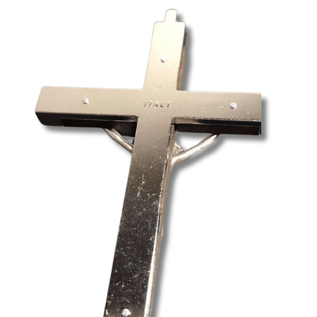Handcrafted Italian Wooden Crucifix – 4.5" Dark Wood and Metal Inlays | Catholically