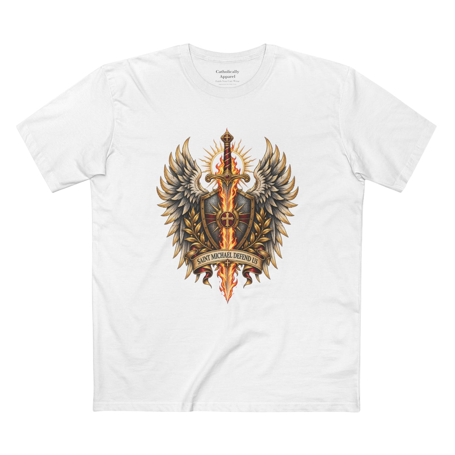 Unisex-T-Shirt „Heiliger Michael, verteidige uns“ | Katholisches Erzengel-T-Shirt