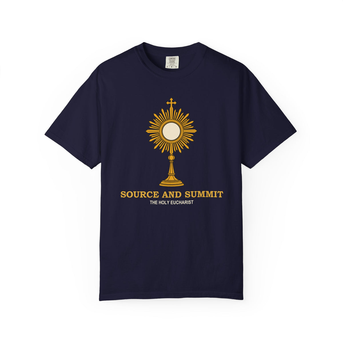 Camiseta «La Eucaristía, fuente y cumbre», camiseta católica con custodia, camiseta de adoración, regalo para la Primera Comunión