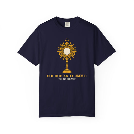 Eucharist Source and Summit Shirt, Catholic Monstrance T-Shirt, Adoration Tee, First Communion Gift