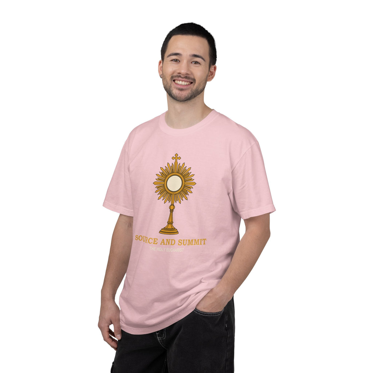 Camiseta «La Eucaristía, fuente y cumbre», camiseta católica con custodia, camiseta de adoración, regalo para la Primera Comunión