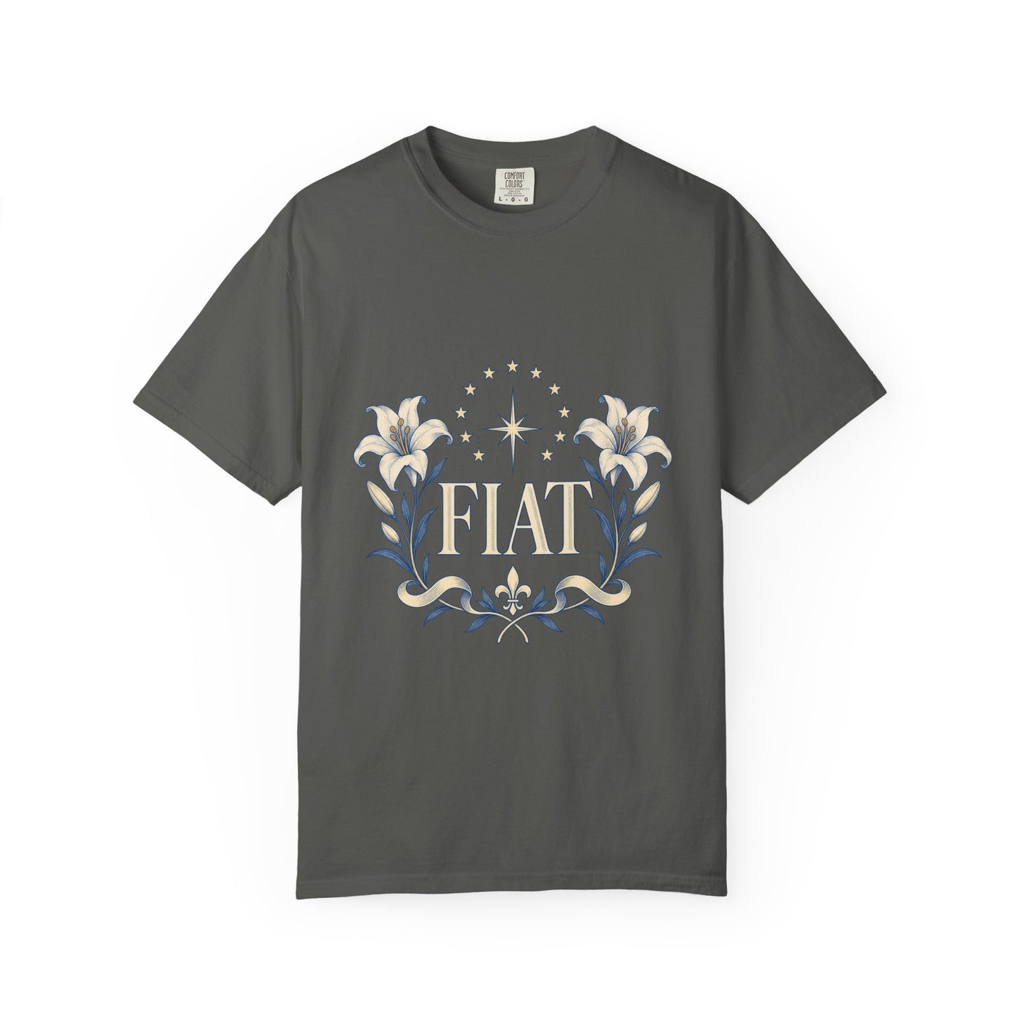 Camiseta unisex Fiat con lirios marianos | Camiseta católica de Nuestra Señora