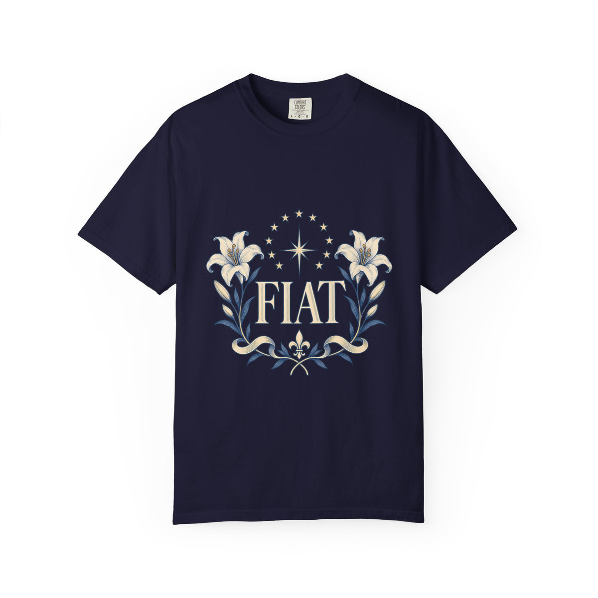 Camiseta unisex Fiat con lirios marianos | Camiseta católica de Nuestra Señora