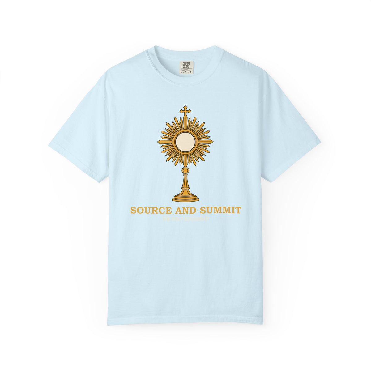 Camiseta «La Eucaristía, fuente y cumbre», camiseta católica con custodia, camiseta de adoración, regalo para la Primera Comunión