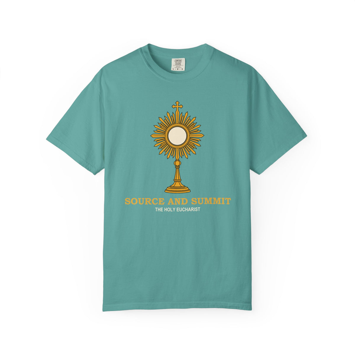 Camiseta «La Eucaristía, fuente y cumbre», camiseta católica con custodia, camiseta de adoración, regalo para la Primera Comunión
