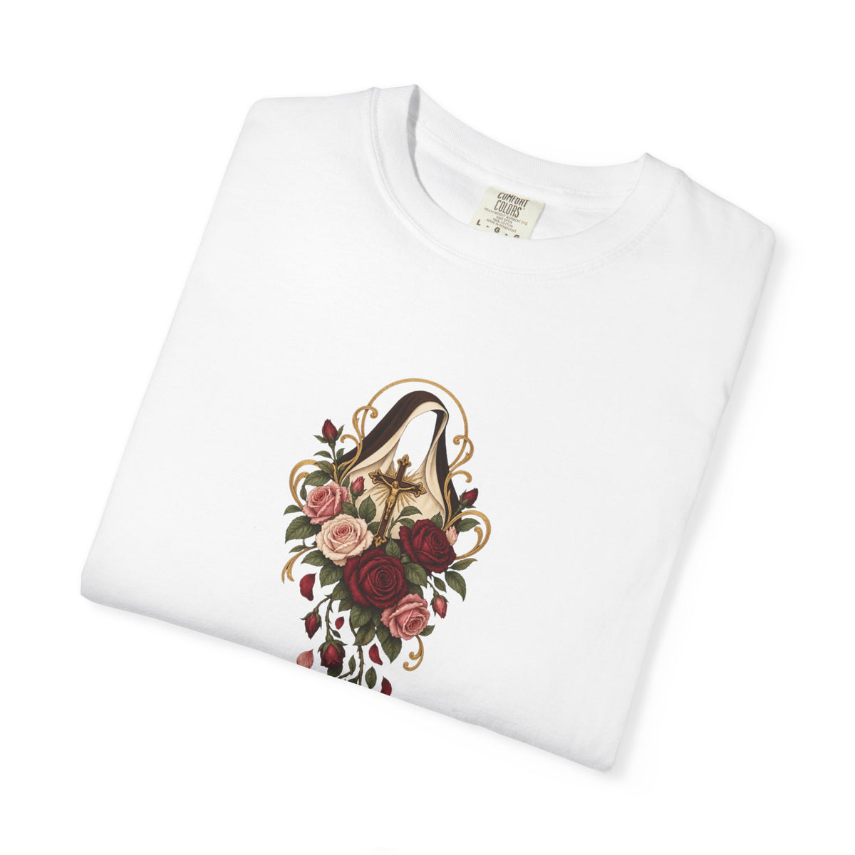 T-Shirt der heiligen Therese von Lisieux, katholisches T-Shirt zum kleinen Weg, Blumen-Shirt mit Heiligenmotiv, katholisches Geschenk für Frauen