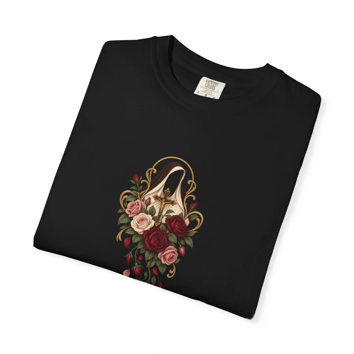 T-Shirt der heiligen Therese von Lisieux, katholisches T-Shirt zum kleinen Weg, Blumen-Shirt mit Heiligenmotiv, katholisches Geschenk für Frauen