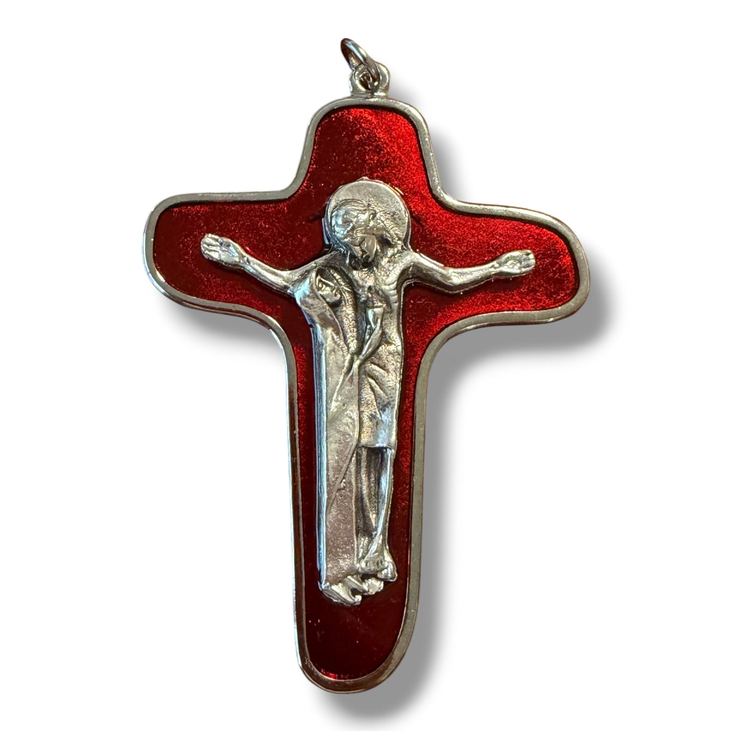 Sorrowful Mother Pectoral Cross – Red Crucifix – Blessed by Pope