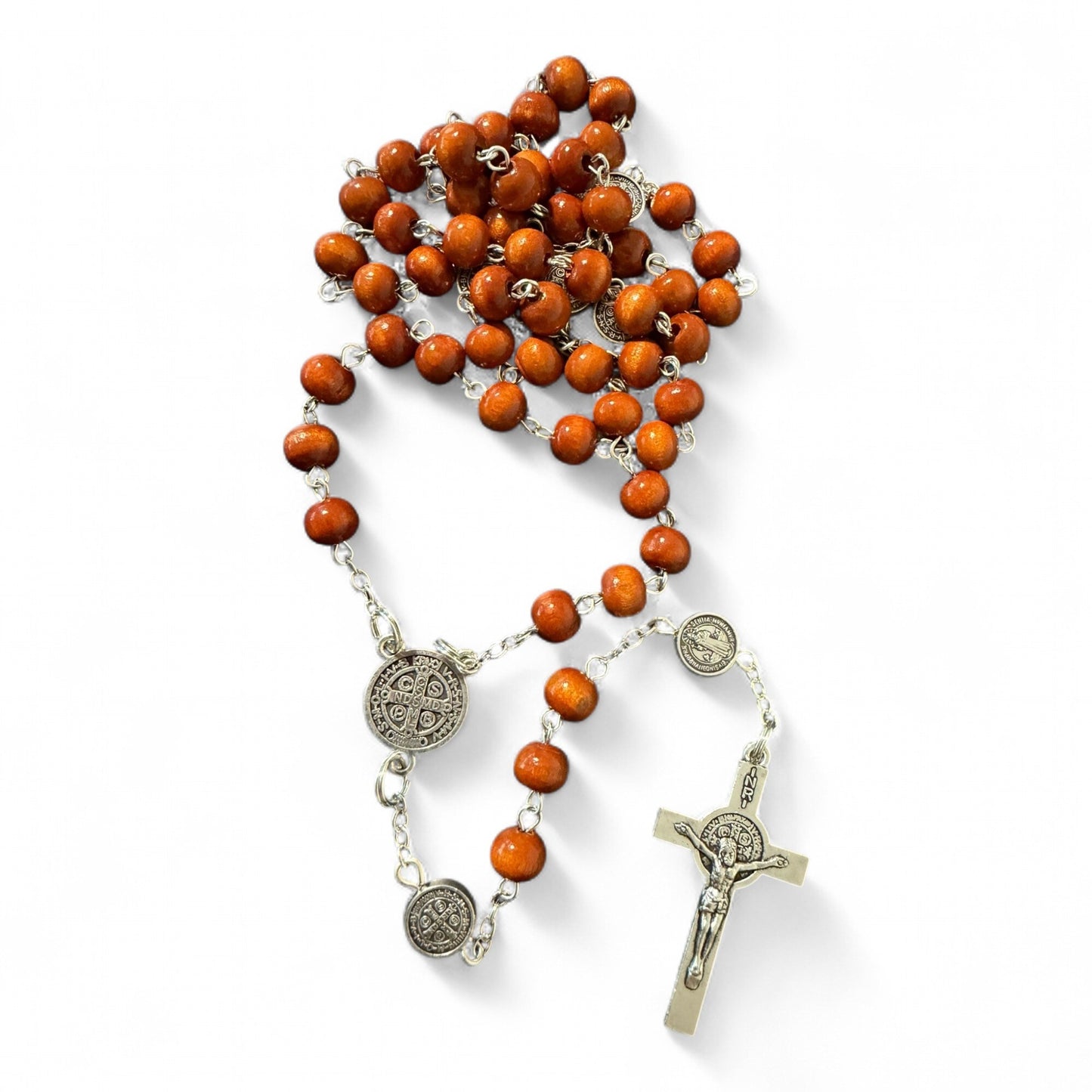 St Benedict Rosary - Brown wooden beads - Blessed by Pope Leo XIV
