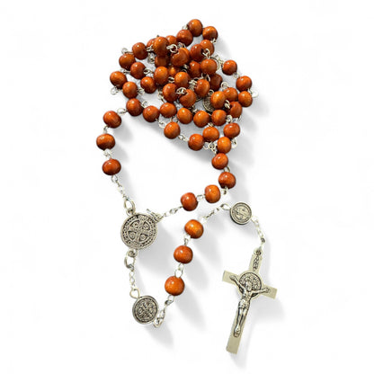 St Benedict Rosary - Brown wooden beads - Blessed by Pope Leo XIV