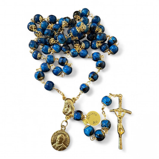JPII Rosary - Blue Wood - Blessed by Pope Leo XIV