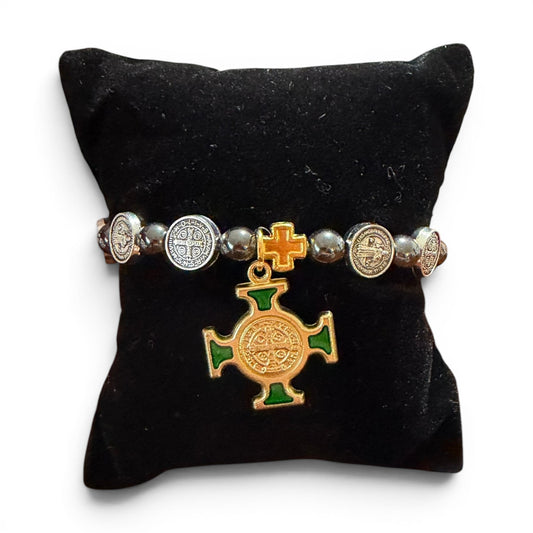 St.-Benedikt-Armband – Kreuzanhänger in Silber- und Goldoptik
