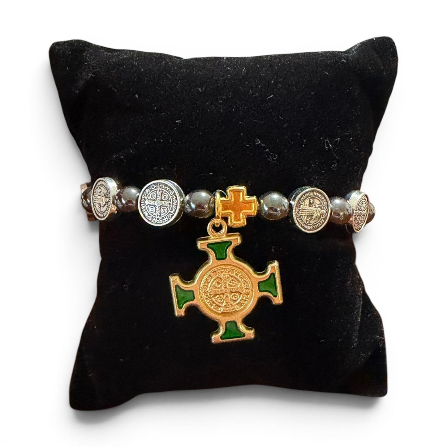 Bracelet Saint Benoît - Pendentif croix argentée et dorée
