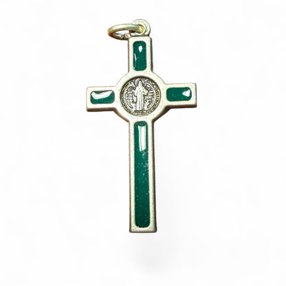 St Benedict Cross - Green enamel - Blessed by Pope Leo XIV