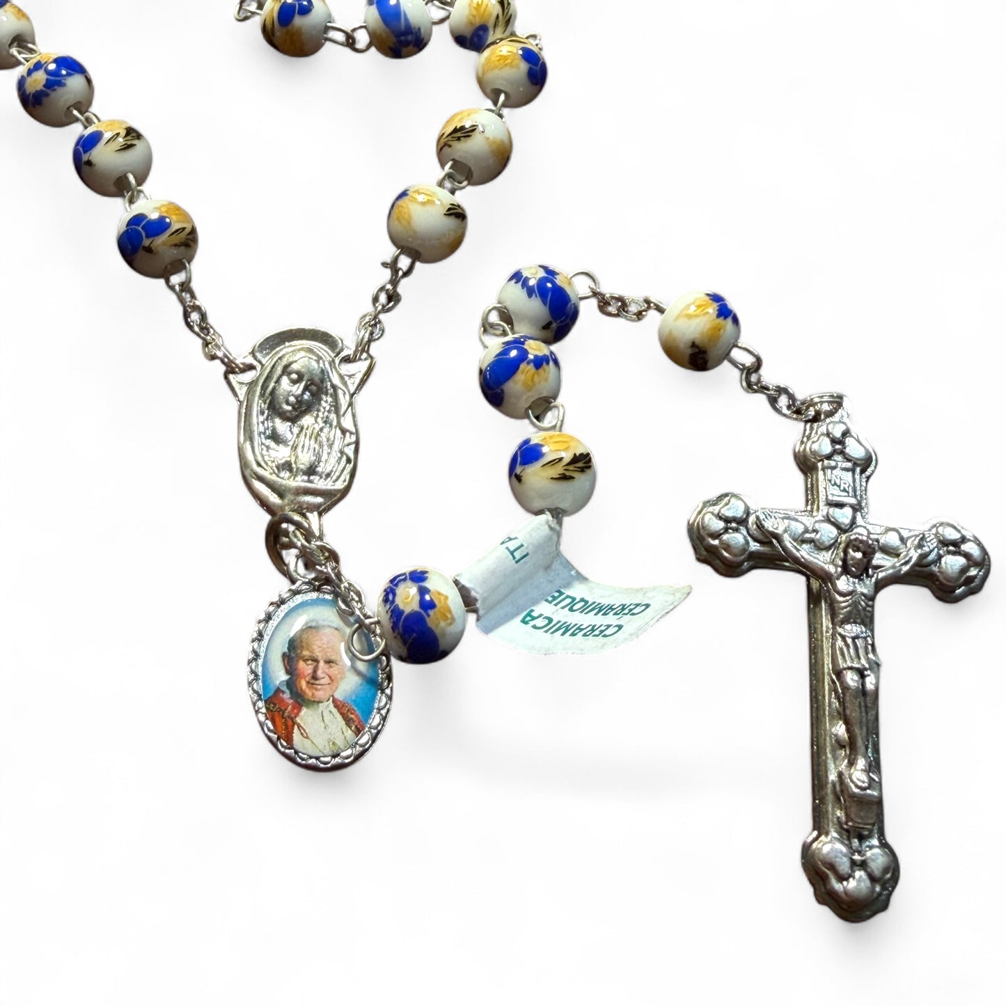 Chapelet en céramique St. JPII - Perles de prière catholiques - Bénit par le Pape
