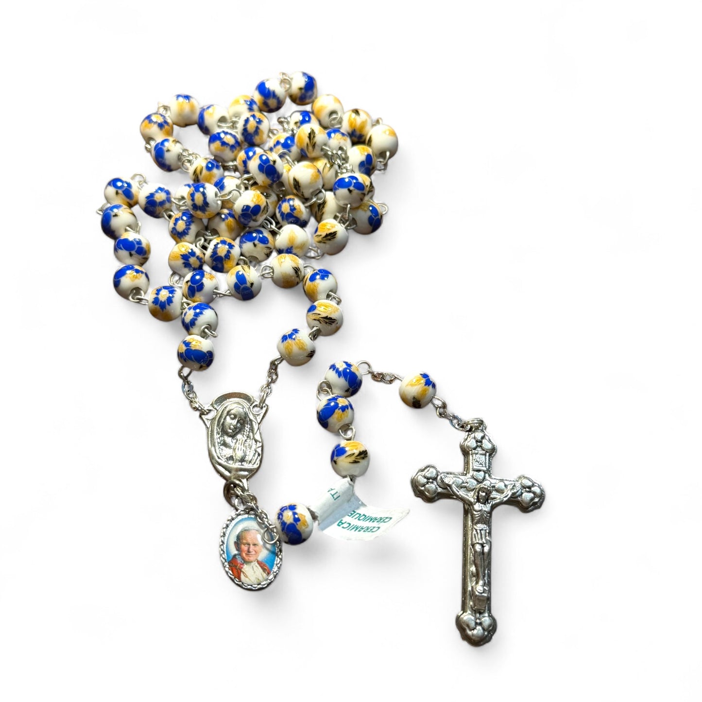Chapelet en céramique St. JPII - Perles de prière catholiques - Bénit par le Pape