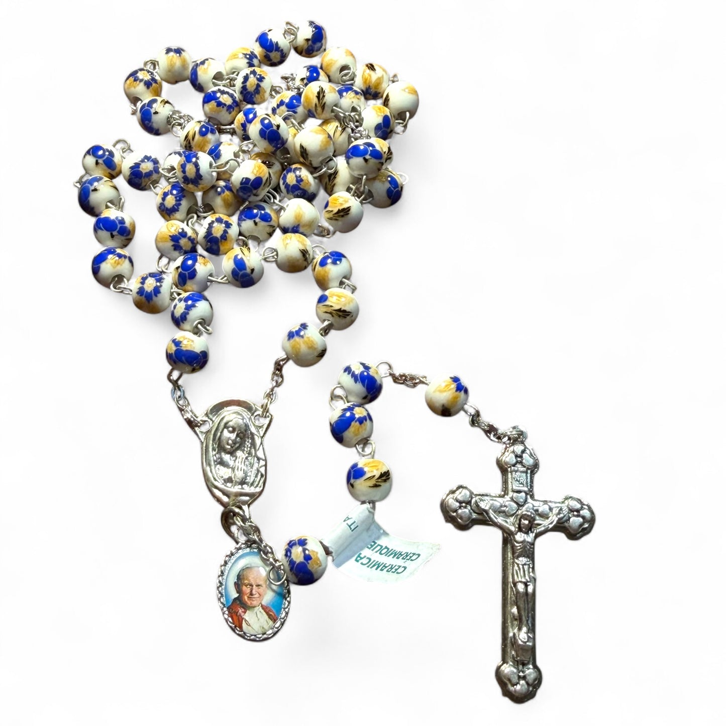 Chapelet en céramique St. JPII - Perles de prière catholiques - Bénit par le Pape