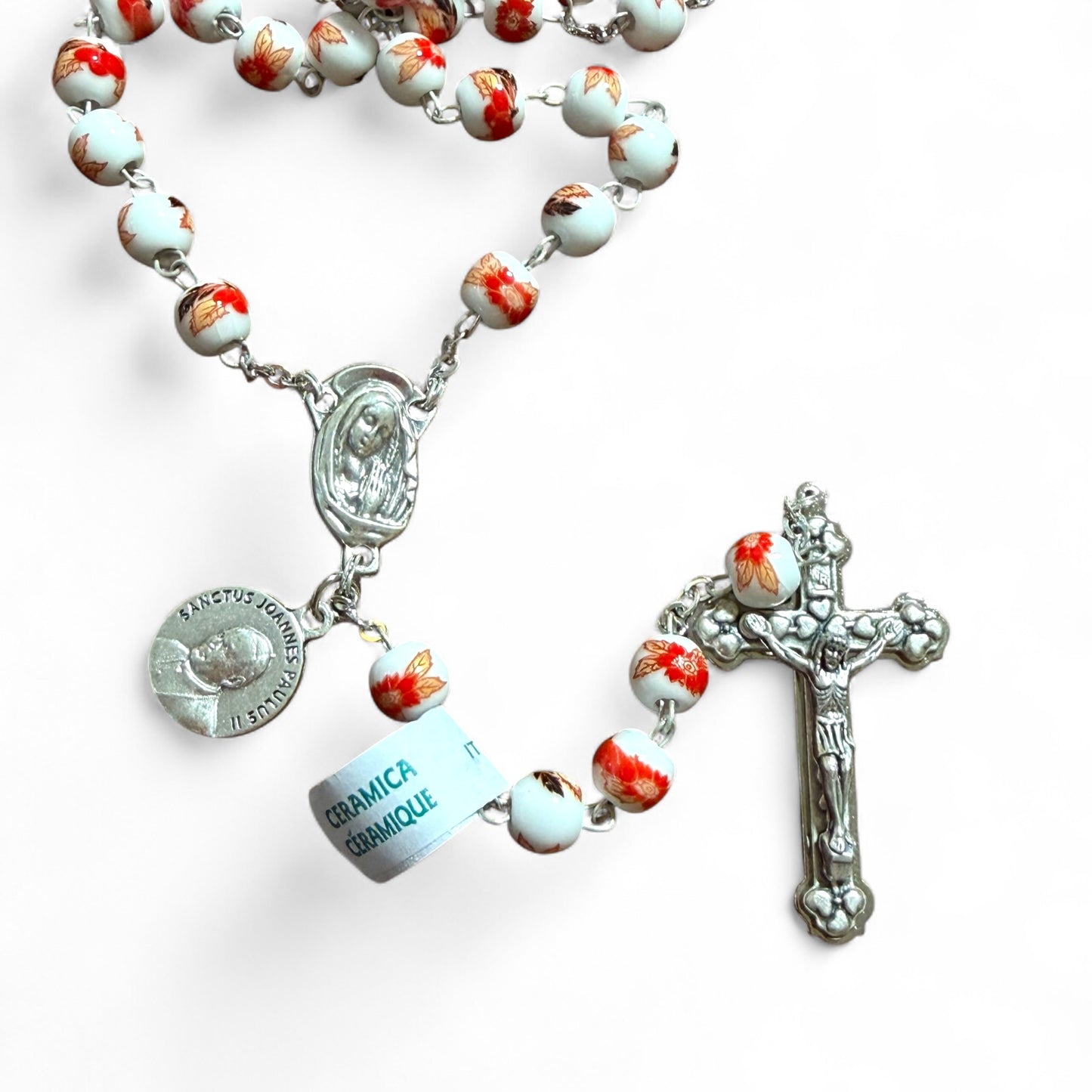 Red St. JPII Ceramic Rosary - Catholic Prayer Beads - Blessed by Pope