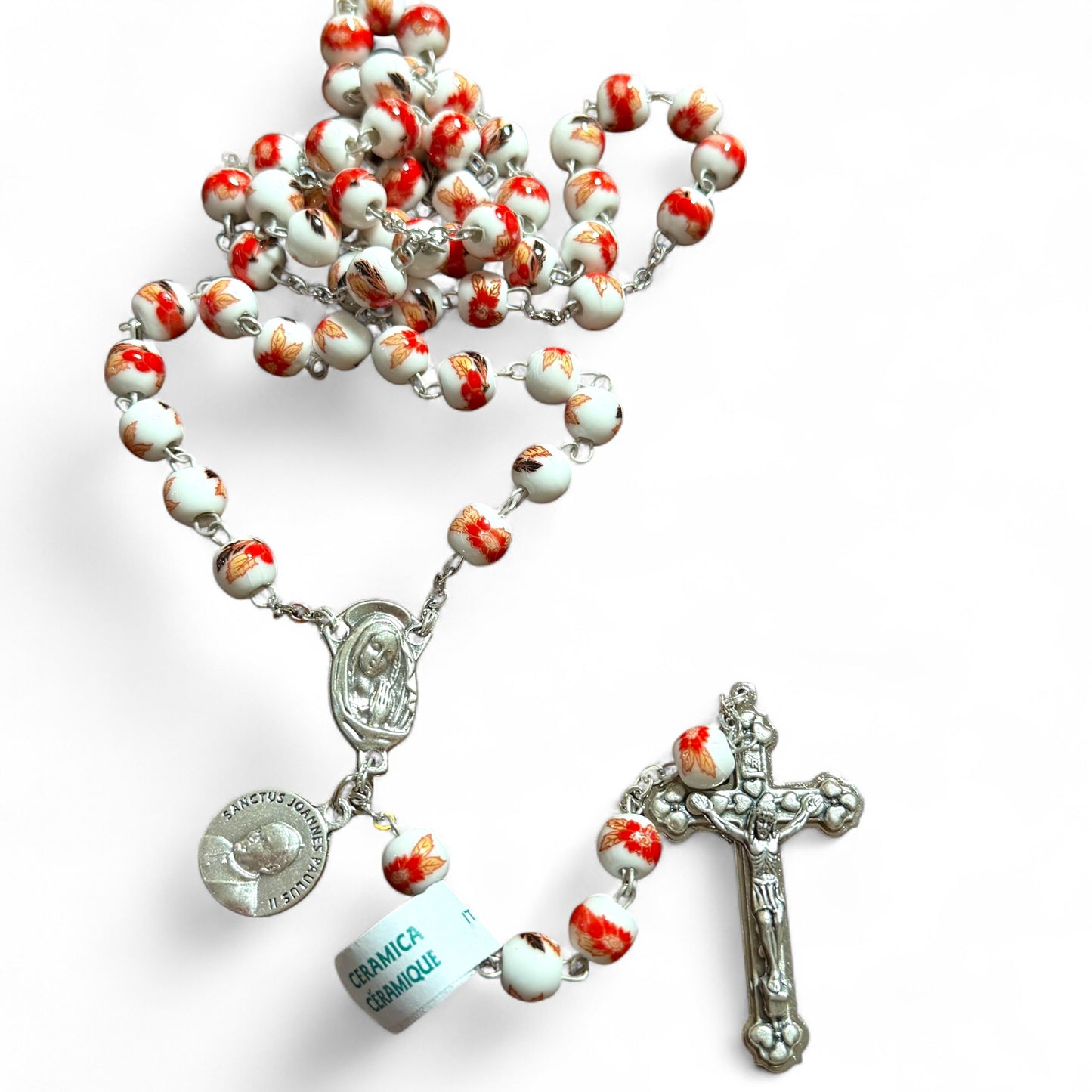 Red St. JPII Ceramic Rosary - Catholic Prayer Beads - Blessed by Pope