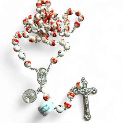 Red St. JPII Ceramic Rosary - Catholic Prayer Beads - Blessed by Pope